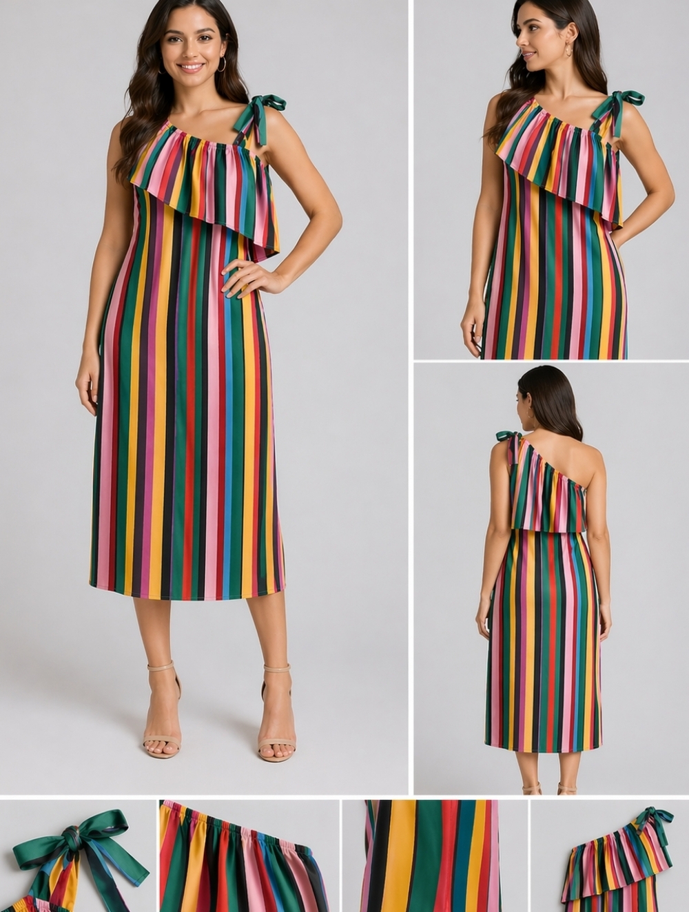 Who What Wear Pink Striped Midi Dress Off Shoulder Ruffle Cotton Size 2X NWT